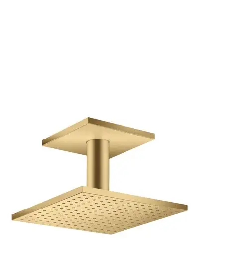 Kopfbrause in Brushed Gold Optic mit quadratischem Kopf und Deckenanschluss. Produkt von AXOR, geeignet für moderne Badezimmergestaltungen.